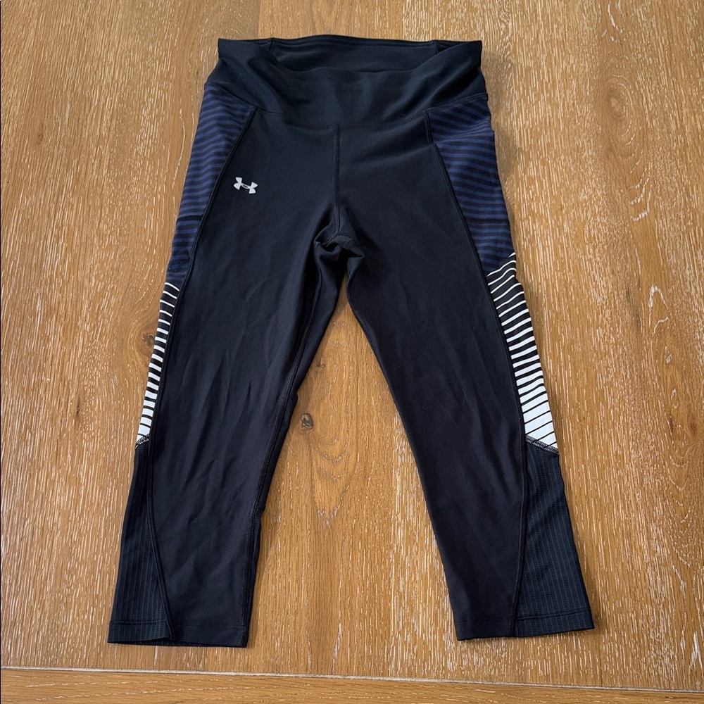 Under Armour Black Capri Leggings with Navy & White Accents